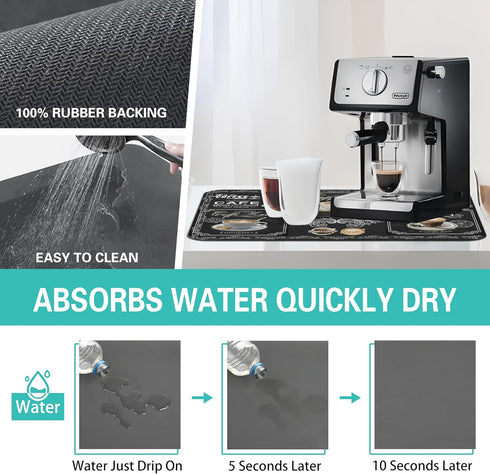 Fun Coffee Mat 19inx12in - Absorbent Anti-Slip Coffee Bar Mat for Countertops, Dish Drying Mats for Kitchen