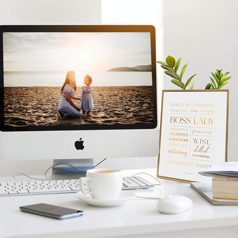 Boss Lady Desk and Wall Art - 12x9" Metal Frame Office Décor with Inspirational Quote by Merry Expressions
