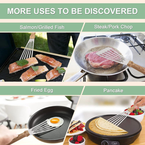 HaSteeL 12.5In Stainless Steel Fish Spatula, Heavy Duty Slotted Turner with Plastic Handle, 2Pcs for Grilling Cooking