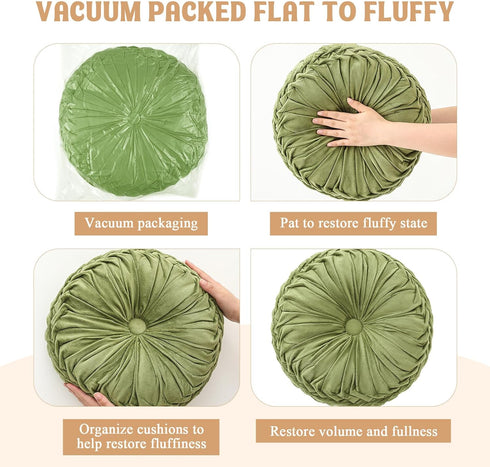 2 15'' Drydiet Pcs Round Throw Velvet Pillows Decorative Pleated Throw Pillows Diameter Accent Pumpkin Boho Chair