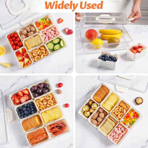 Snackle Box Container, Divided Serving Tray with Lid and Handle, Clear Organizer for Portable Snack Platters
