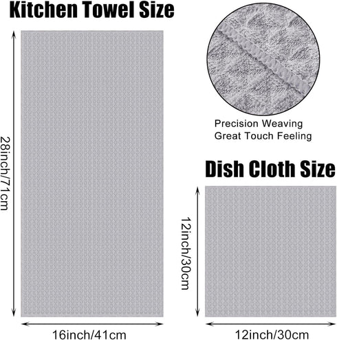 Set, 16 28 Inch 12 12 Inch 12 Pack, Homaxy Microfiber Waffle Weave Kitchen Towels x and x Ultra Absorbent and Solid