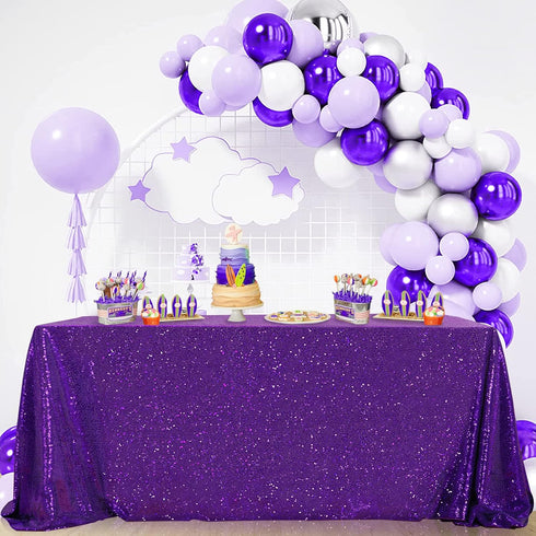 B-COOL Sequin Tablecloths, Purple Glitter Mermaid Table Cloths for Halloween Parties, 50x50inch