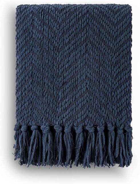 BATTILO HOME Navy Blue Throw Blanket - Knitted 50'' x 60'' Super Soft Warm Navy Throws for Couch