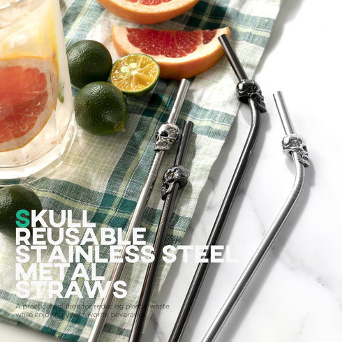 Homestia 10.5'' Stainless Steel Straw Set - 4 Food Grade Reusable Metal Drinking Straws with Cleaning Brush