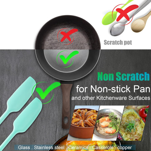 Patelai Long Handle Silicone Jar Spatula, 2 Pieces Non-Stick Rubber Scraper for Cooking and Baking