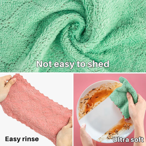 17PCS MAQIHAN Coral Velvet Dish Towels - Super Absorbent Kitchen Towels Microfiber Washcloths Cleaning Rags, Washable