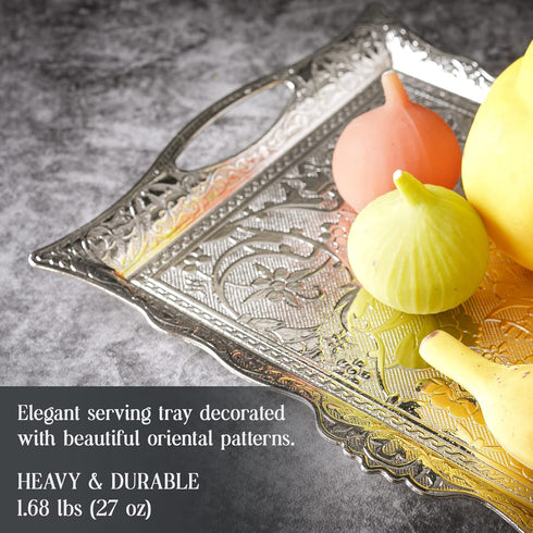 Crystalia Fancy Ottoman Serving Trays, Elegance Metal Turkish Trays for Beverage Serving, Vintage Ottoman Rectangular