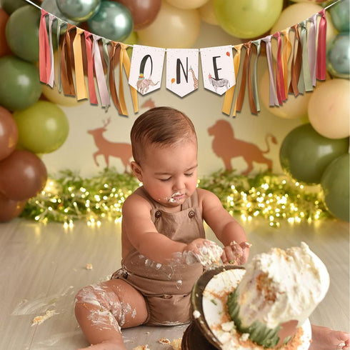 VANGNING 1st Jungle Safari Wild One High chair Banner - HighChair ONE Banner Animals Party,First Birthday Baby Boy