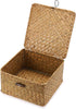 Hipiwe Wicker Shelf Basket Bin with Lid Square Handwoven Seagrass Box Decorative Household Storage Container