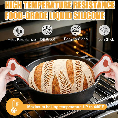 gonsir 2Pcs Set 2PCS Silicone Bread Sling, Oval Silicone Baking Sling with Longer Handles, Non-Stick & Easy Clean Dutch