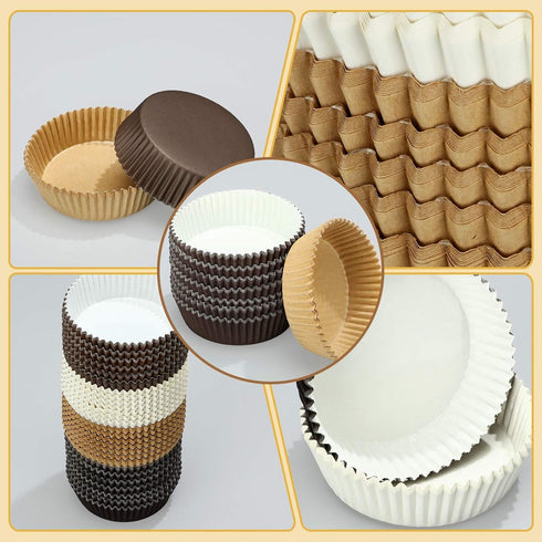 Uiifan 300 Pack Disposable Round Cupcake Liners, Microwave Safe Paper Bakeware in 4 Colors