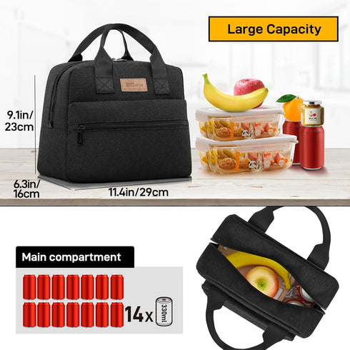 HOMESPON Insulated Lunch Bag for Women Men Cooler Lunch Box Tote for Work Picnic (Black)