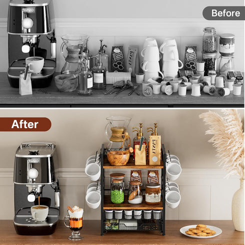 4 12 Countertop Plaviya Coffee Bar Station Organizer, Tier K Cup Organizer Mug Holder with Hooks, Coffee Pod Holder