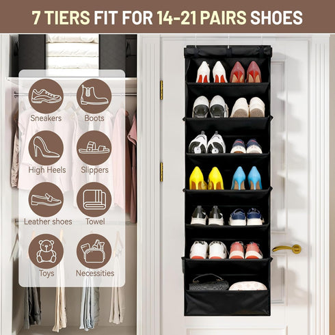 7 Closet 6 Tier Over The Door Shoe Organizer, Hanging Shoe Rack for with Dustproof Mesh Curtain & Side Pockets, Behind