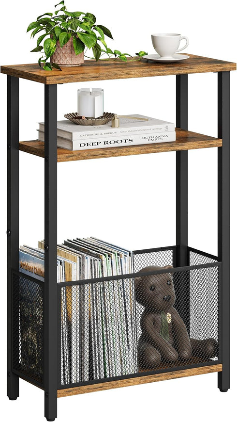 MMEOLUOOK Narrow Side Table with Storage Basket Skinny End Tables for Smalls Spaces