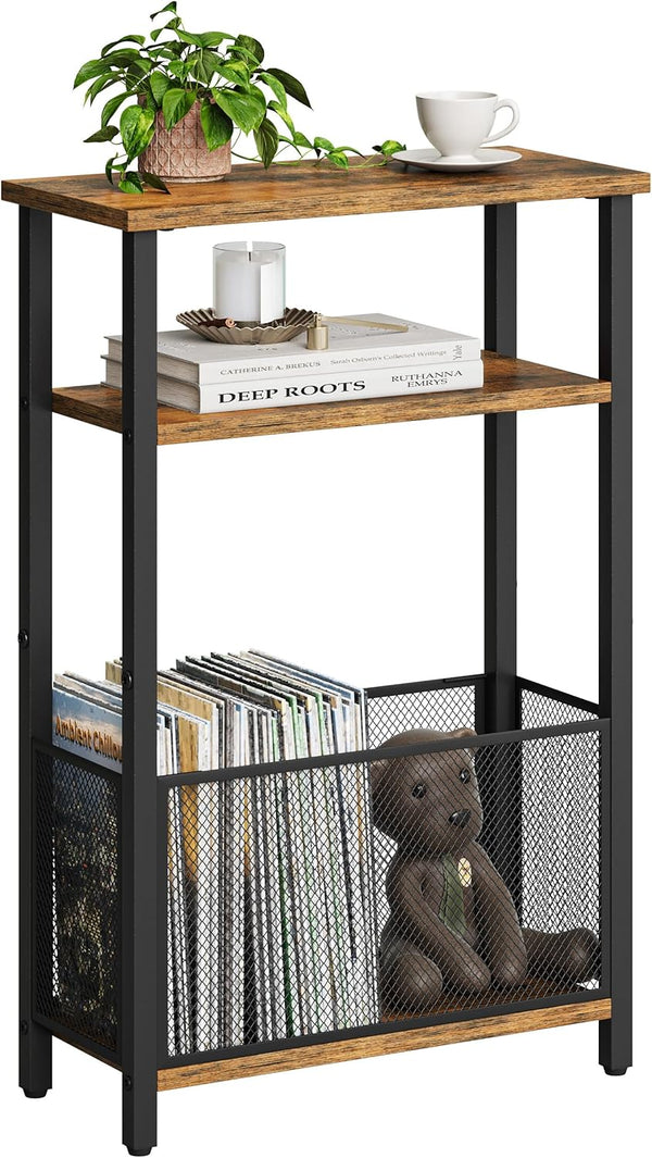 MMEOLUOOK Narrow Side Table with Storage Basket Skinny End Tables for Smalls Spaces