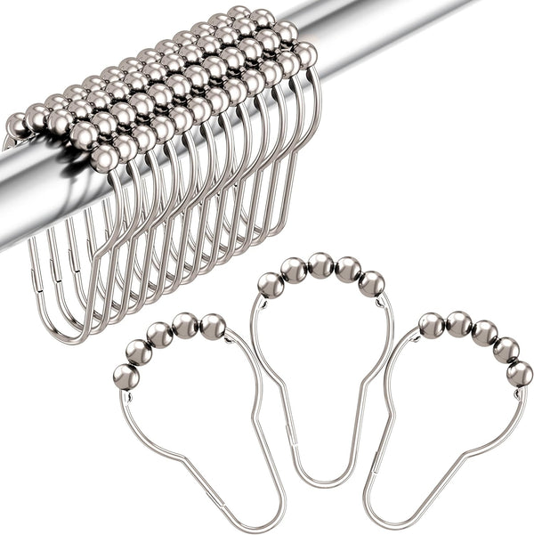Amazer Shower Curtain Hooks - Decorative Rust Proof Stainless Steel Set of 12 for Bathroom Shower Rods