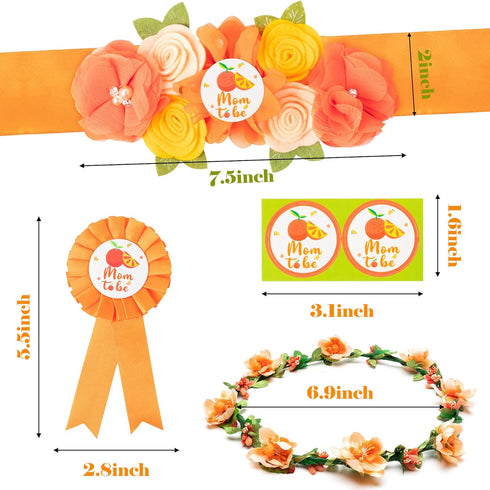 Little Cutie Citrus Maternity Sash, Orange Clementine Flower Crown, Mom to Be & Daddy to Be Corsage, Autumn Baby Shower