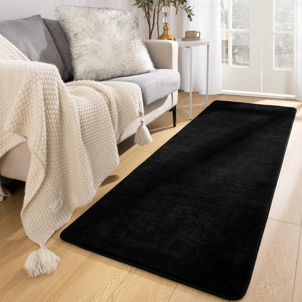 Softlife Washable Runner Rug for Bedroom Living Room, 2x6 Black Soft Fluffy Non-Slip Indoor Carpet