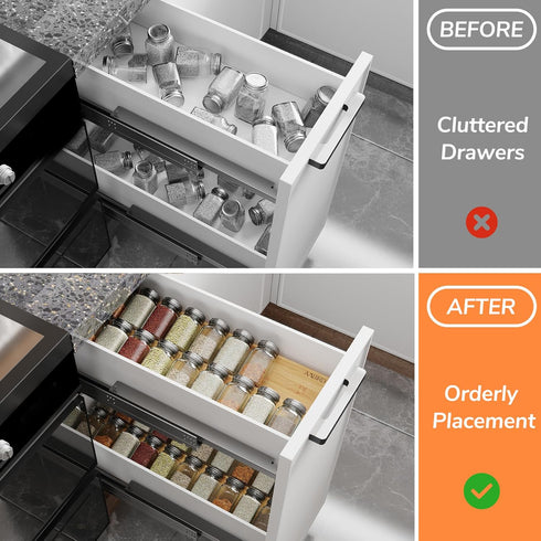 Mat,4 9.5'',Seasoning Kitchen,Cabinet,Drawers,Countertop AMBIRD Bamboo Spice Drawer Organizer with Non-slip Tier Jar