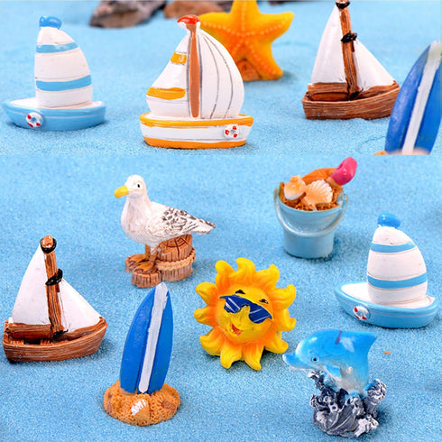 BLLREMIPSUR 10 Sailboat PCS Miniature Beach Figurines - Mini Shell Dolphin Starfish Decorations, Ocean Diorama
