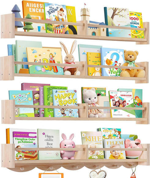 Dixryaus 34Inch Nursery Book Shelves Wall Mounted, Floating Book Shelf for Kids Coat