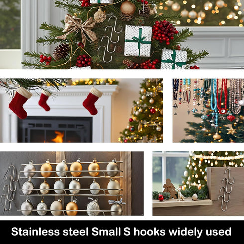200 Pcs Mini S Hooks 0.8 Inch Stainless Steel Small S Shaped Hooks for DIY Christmas Ornament Jewelry Hanging