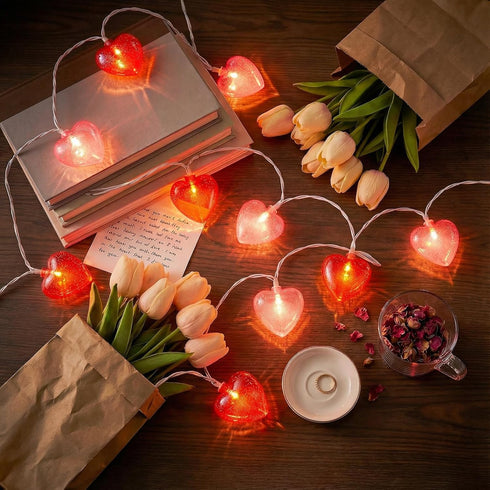 Heart String Lights Plug in, 8.5FT Valentine Lights Indoor & Outdoor, Red
