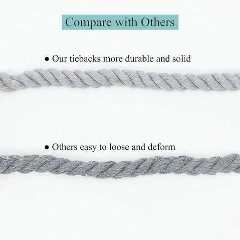 2 Pack Rustic Curtain Tiebacks, Hand Knitting Cotton Rope Drape Tie Backs for Sheer and Blackout Curtain