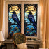 Window Privacy Film, Crow Stained Glass Window Film, Frosted Glass Cling, Heat Blocking Static Cling, 17.7"x39.5"