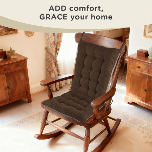 Set 2 AddGrace Non-Slip Rocking Chair Cushion Extra Large Linen Thick Chair Pads Durable High Back Seat Cushions