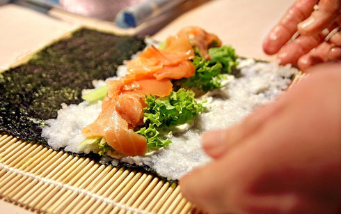 Sushi Making Kit by BambooMN - Includes Rolling Mats, Rice Paddle, Spreader, Sauce Dish