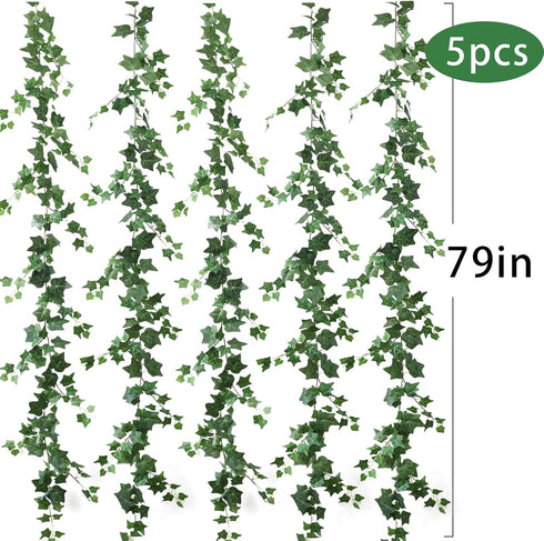mizii 5 Pack 395" Artificial Vines Ivy Garland, Fake Vine with Realistic Silk Green Leaves for Indoor Outdoor Home Decor