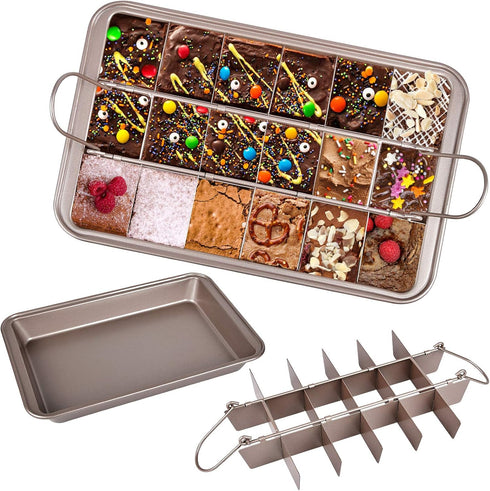 Brownie Pans with Dividers, Non-Stick Baking Tray with 18 Pre-Cut Molds, 12 x 8 Inches