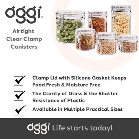 Oggi Clear Canister with Clamp Lid - 28 oz Airtight Food Storage Container for Kitchen & Pantry