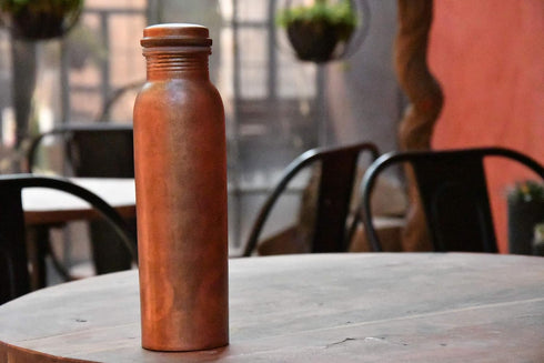 De Kulture Handmade Vintage Pure Copper Water Bottle with Cap - Ideal Drinkware with Ayurveda Benefits, 2.75x10 Inches