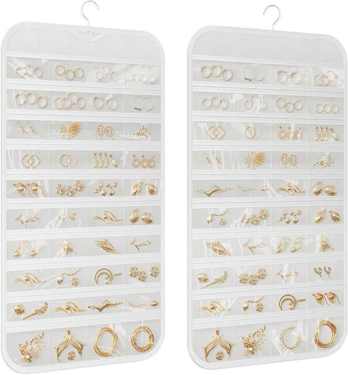 1-Pack Hanging Jewelry Organizer, 80-Pocket Dual-sided Storage for Earring, Necklace, Bracelet, Ring, White