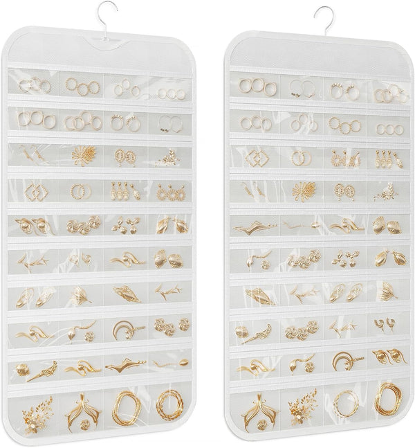 1-Pack Hanging Jewelry Organizer, 80-Pocket Dual-sided Storage for Earring, Necklace, Bracelet, Ring, White