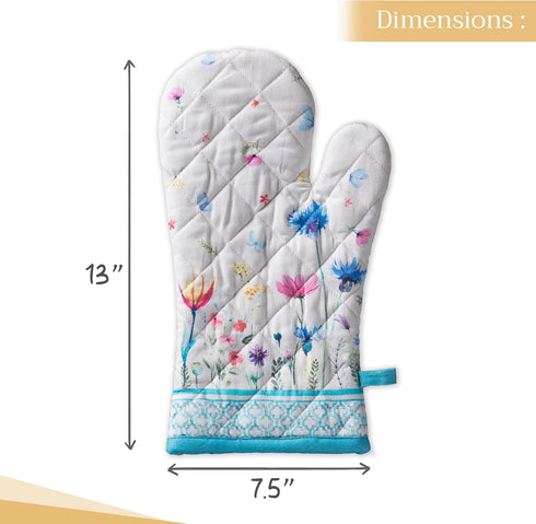 Maison d' Hermine 100% Cotton Oven Gloves - 7" x 13", Heat Resistant, BBQ Cooking Gloves, Flower in The Field