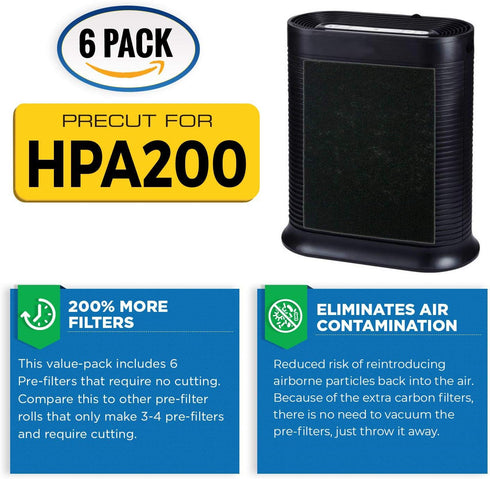 ??VEVA Air Purifier Filter Replacements - 6 Pack Precut & Compatible with Honey-well HPA200 Purifiers - Premium Activated Carbon Pre-Filters
