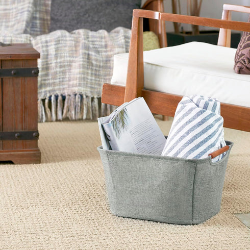 Household Essentials 623 Small Tapered Soft-Side Storage Bin, Gray with Wood Handles
