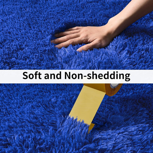 Soft Runner Rugs for Bedroom Hallways - 2x6 Royal Blue Fluffy Shag Throw Area Rug Non-Slip for Bedside Dorm Living Room