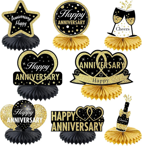 Happy Wedding Anniversary Decorations Table - Honeycomb Centerpiece, 8pcs Anniversary Theme Party Supplies for Adult,
