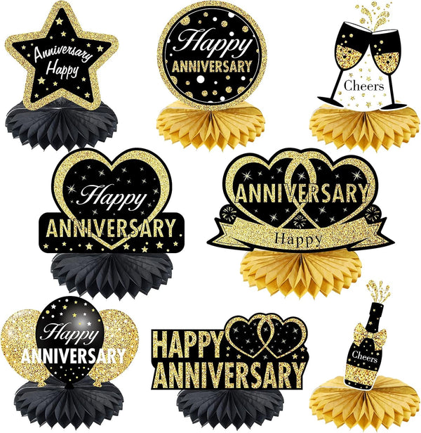 Happy Wedding Anniversary Decorations Table - Honeycomb Centerpiece, 8pcs Anniversary Theme Party Supplies for Adult,