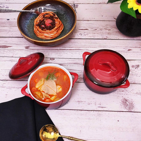 Ceramic Mini Cocotte Set - 17.7 Ounces Small Casserole Dishes with Lids, Handles, Oven, Microwave & Dishwasher Safe
