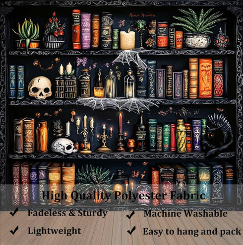 Algasan 78.7 59.1 Inches Magic Bookshelf Tapestry Magical Book Tapestry Gothic Witchy Vintage Library Skull Potion