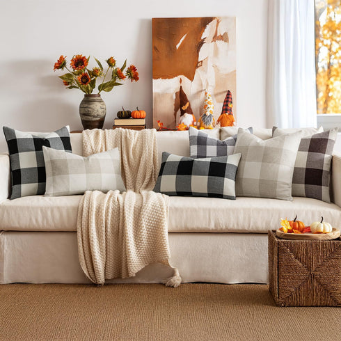 MIULEE Pack of 2 Farmhouse Buffalo Check Plaids Polyester Linen Soft Decorative Square Throw Pillow Covers - 18x18 Inch
