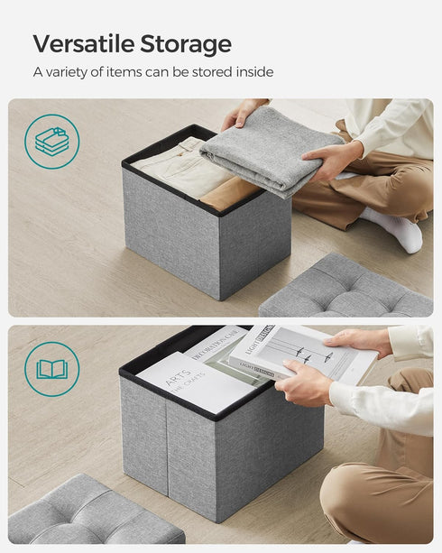 12.2 16.1 12.2 Inches, 286 lb ULSF102G02 SONGMICS Mazie Collection - Small Folding Storage Ottoman, Foot Rest Stool, x