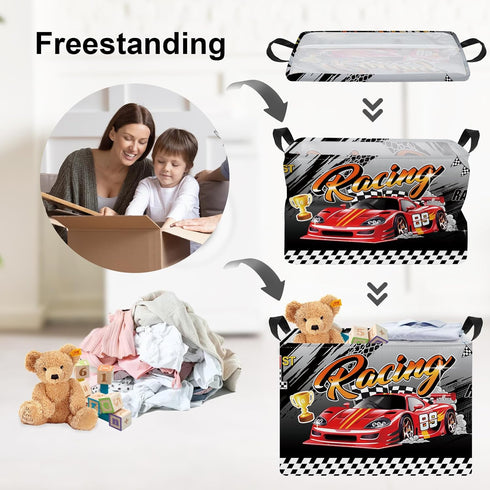 3D 40 30 30 cm Clastyle Sport Racing Car Boy Room Basket Racing Flag Monster Truck Toy Book Shelf Basket Large